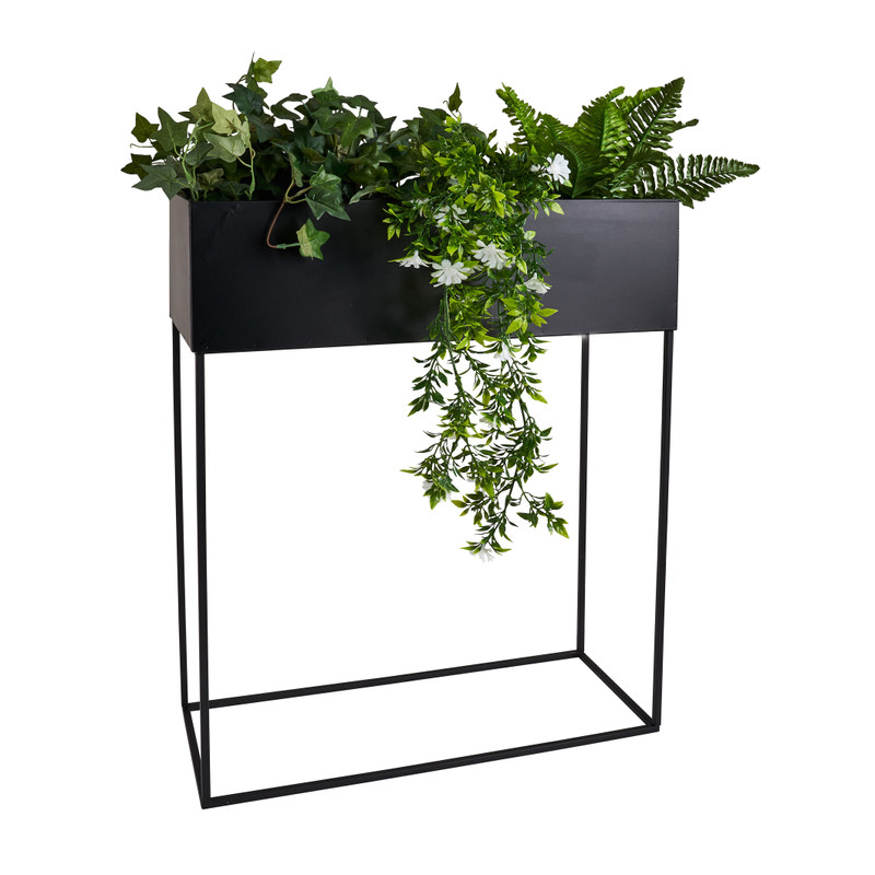Bloembak metaal - zwart - 50x20x65 cm