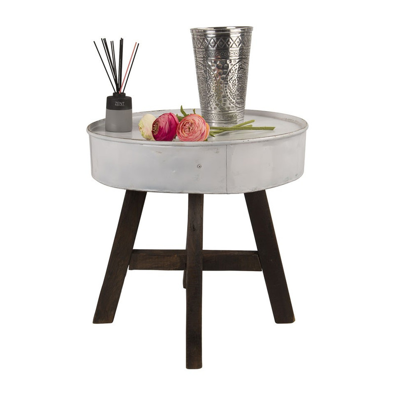 Recycle tafeltje met zinken blad - wit - 60x57 cm