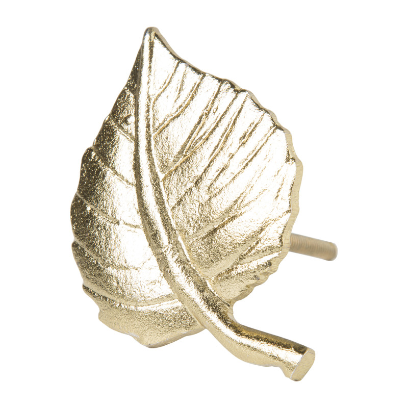 Meubelknop blad - goud - 9x6 cm