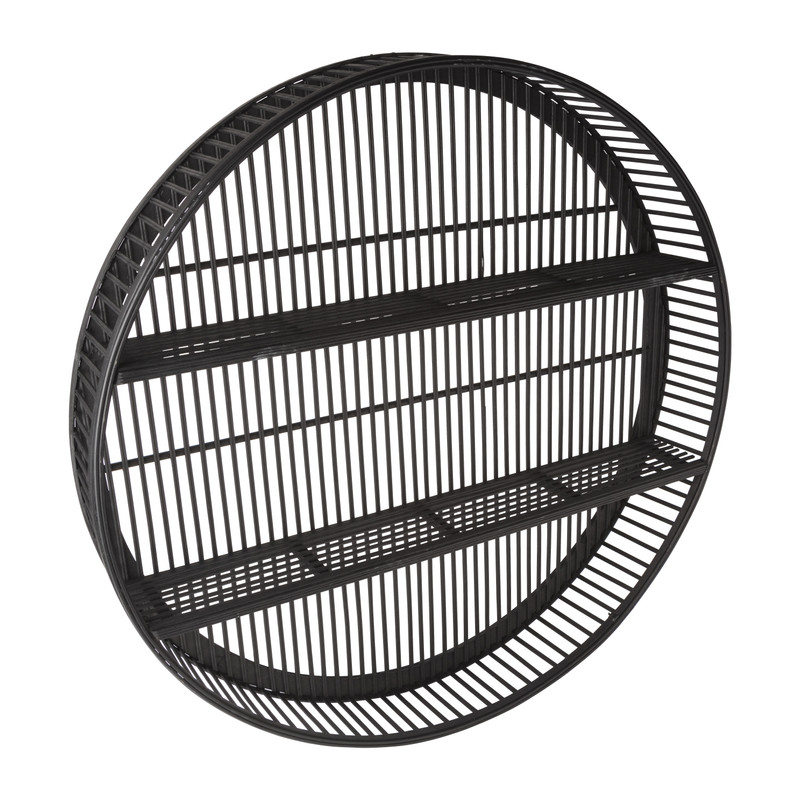 Wandkastje bamboe rond - zwart - ø75x12.5 cm