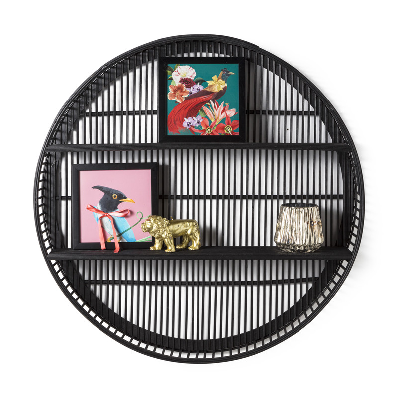 Wandkastje bamboe rond - zwart - ø75x12.5 cm
