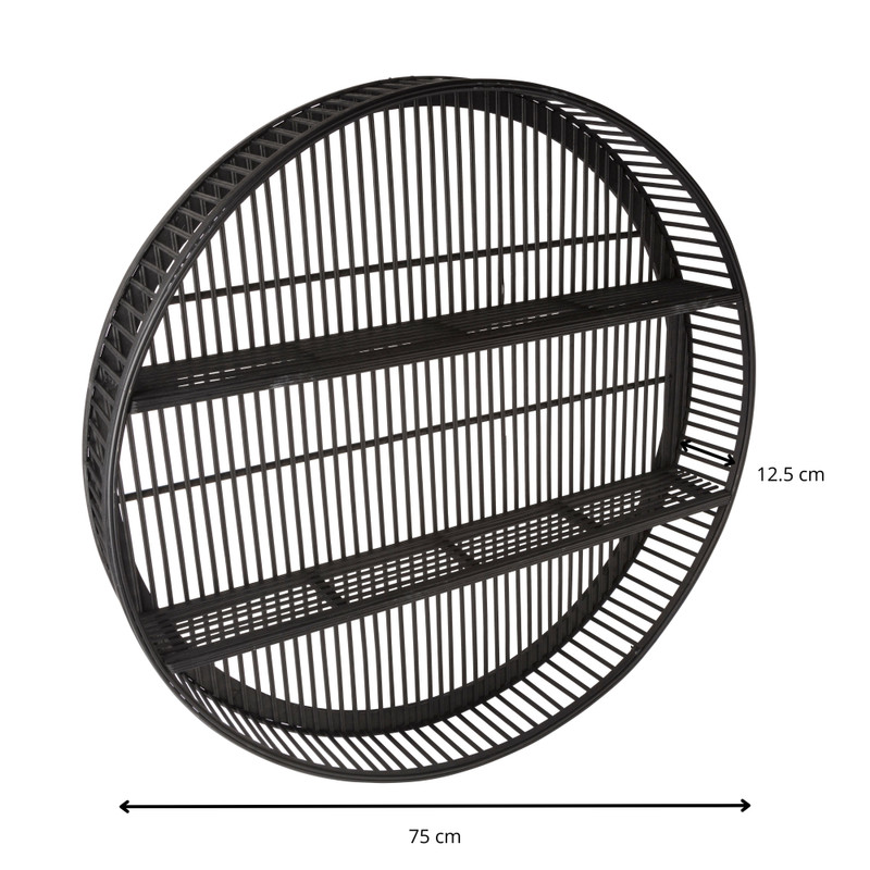 Wandkastje bamboe rond - zwart - ø75x12.5 cm