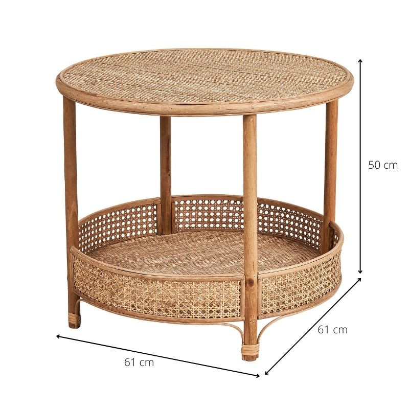 Rotan bijzettafel - 2 etages - ø61x50 cm