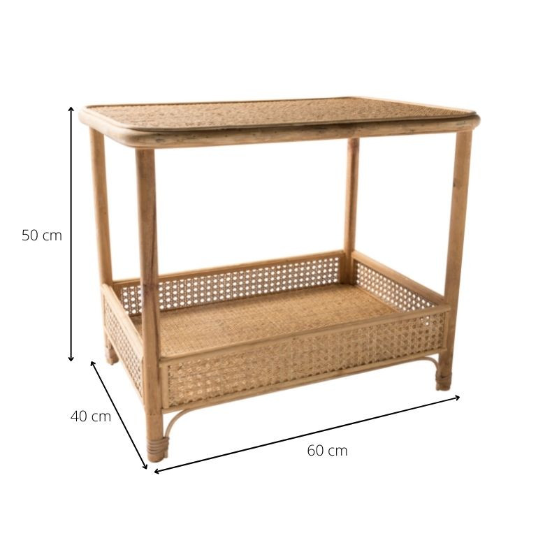 Rotan bijzettafel - rechthoek - 60x40x50 cm