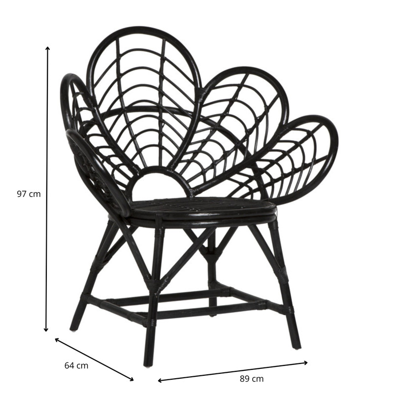 Rotan lotus kuipstoel - zwart - 97x89x64 cm