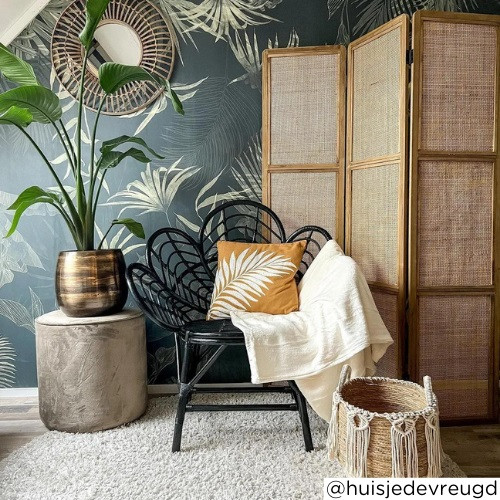 Rotan lotus kuipstoel - zwart - 97x89x64 cm