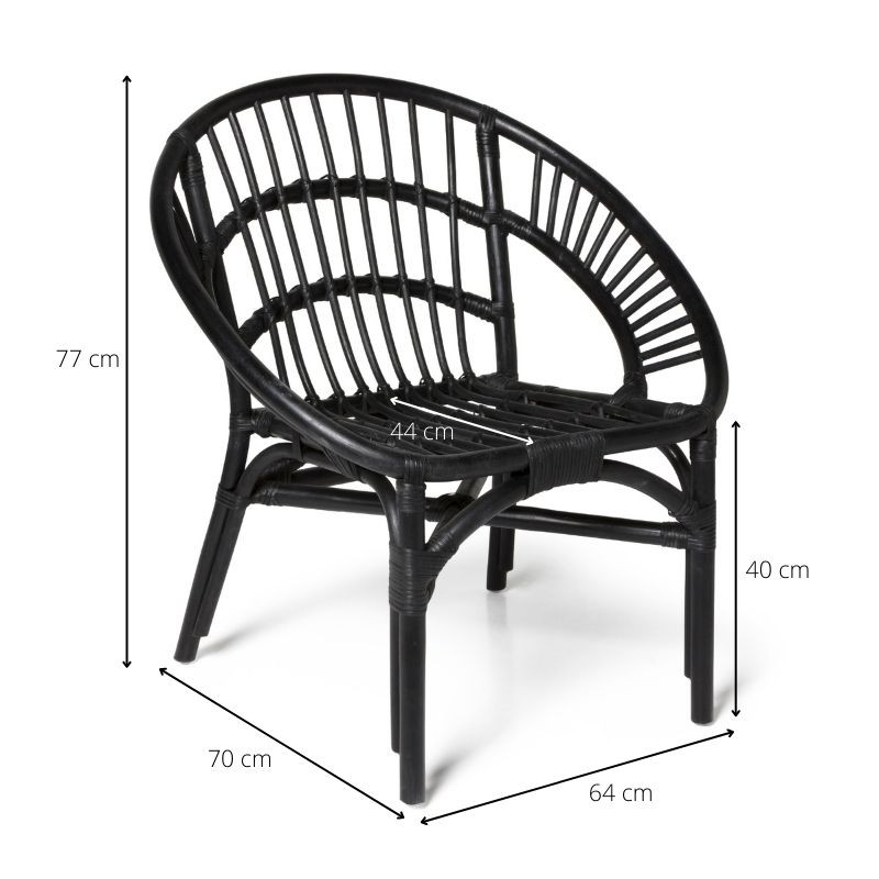 Kuipstoel Semarang - rotan - zwart - 77x70x64 cm 