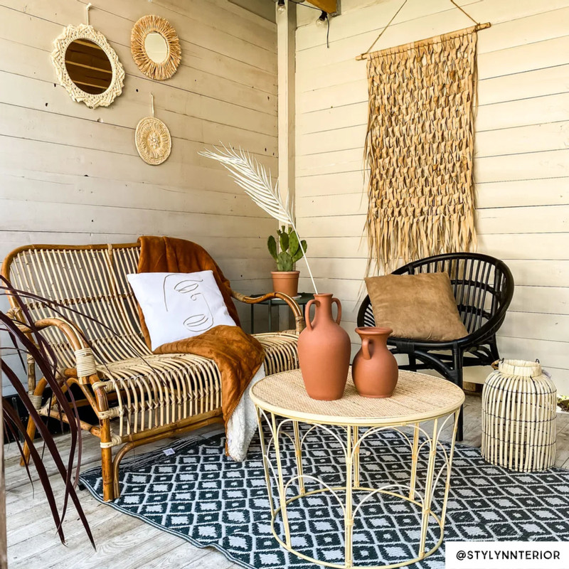 Kuipstoel Semarang - rotan - zwart - 77x70x64 cm 