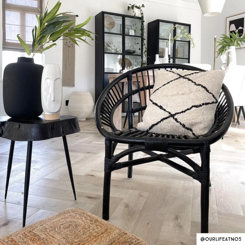 Kuipstoel Semarang - rotan - zwart - 77x70x64 cm 