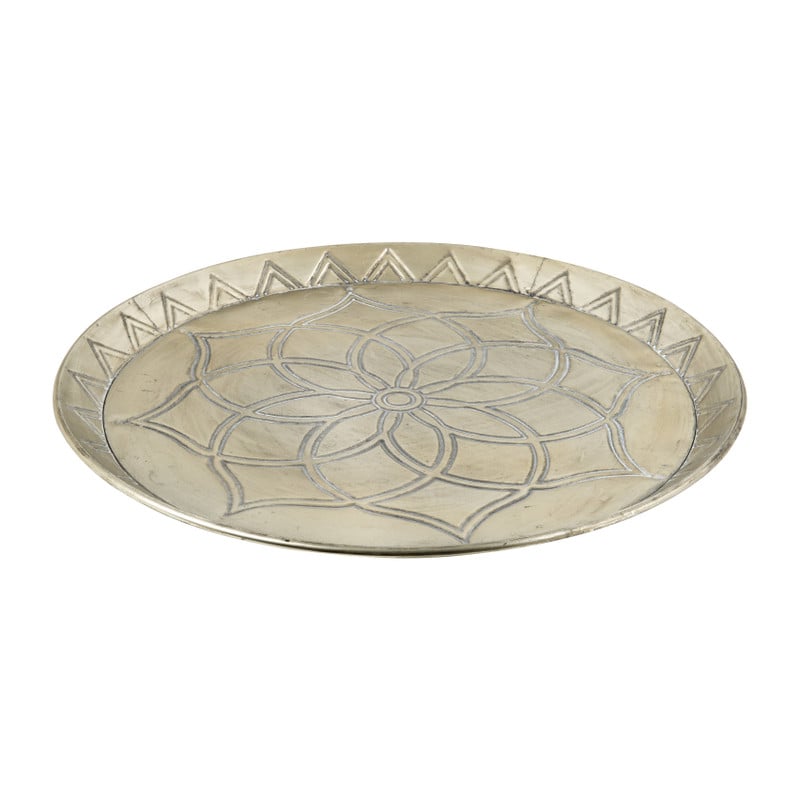 Schaal met bloemdessin - zilver - 63 cm