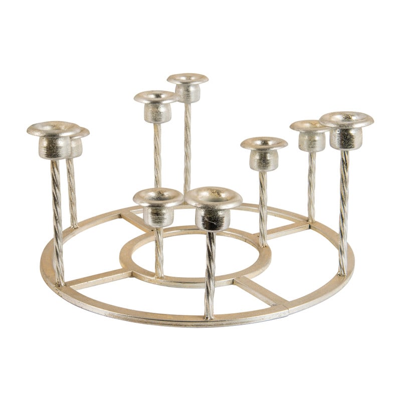 Ronde kandelaar voor 9 kaarsen - zilver - 33 cm