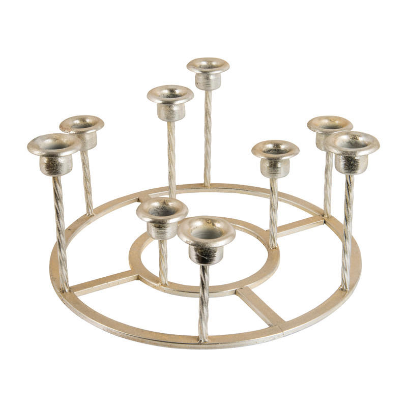 Ronde kandelaar voor 9 kaarsen - zilver - 33 cm