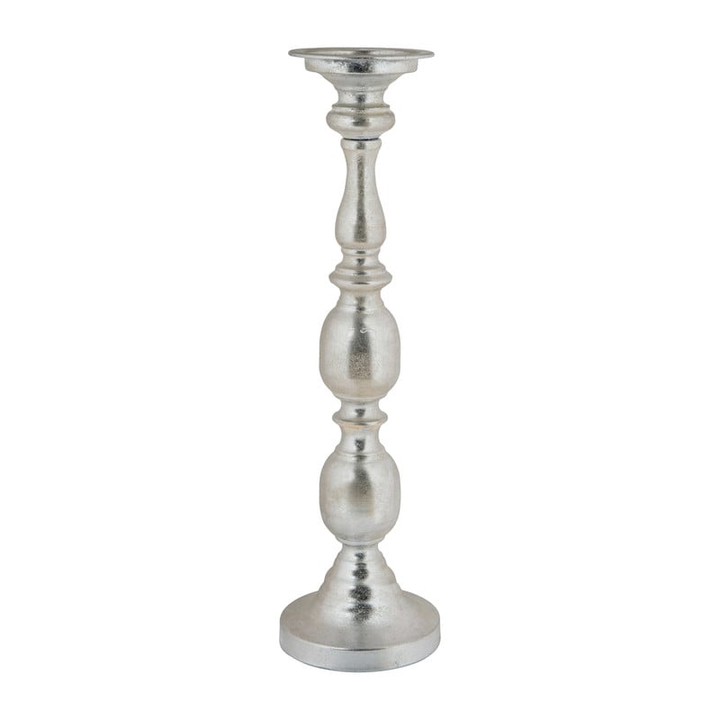 Kandelaar antiek zilverkleurig - 13x13x47 cm