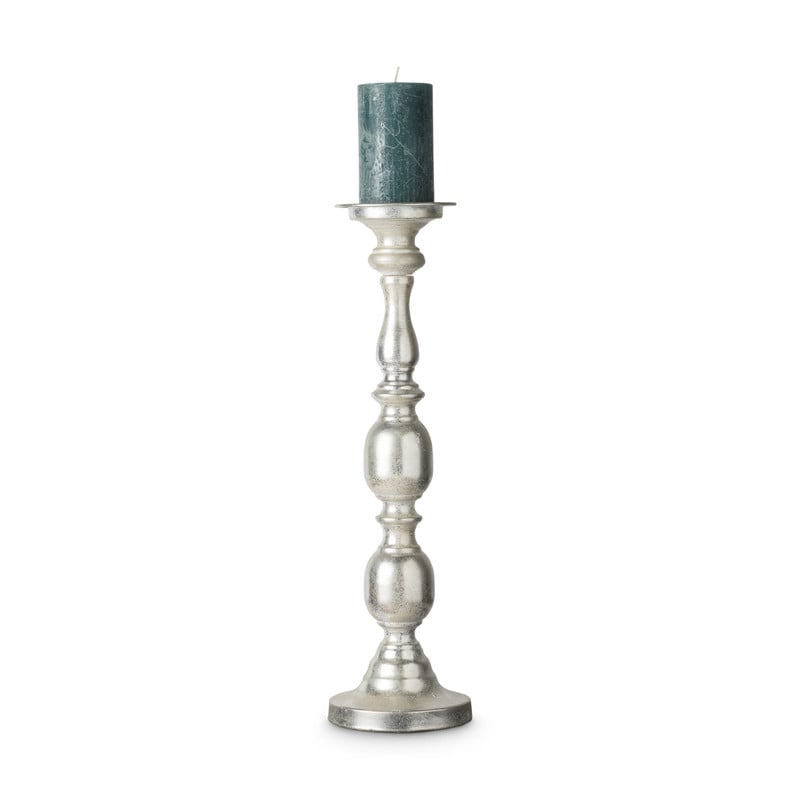 Kandelaar antiek zilverkleurig - 13x13x47 cm