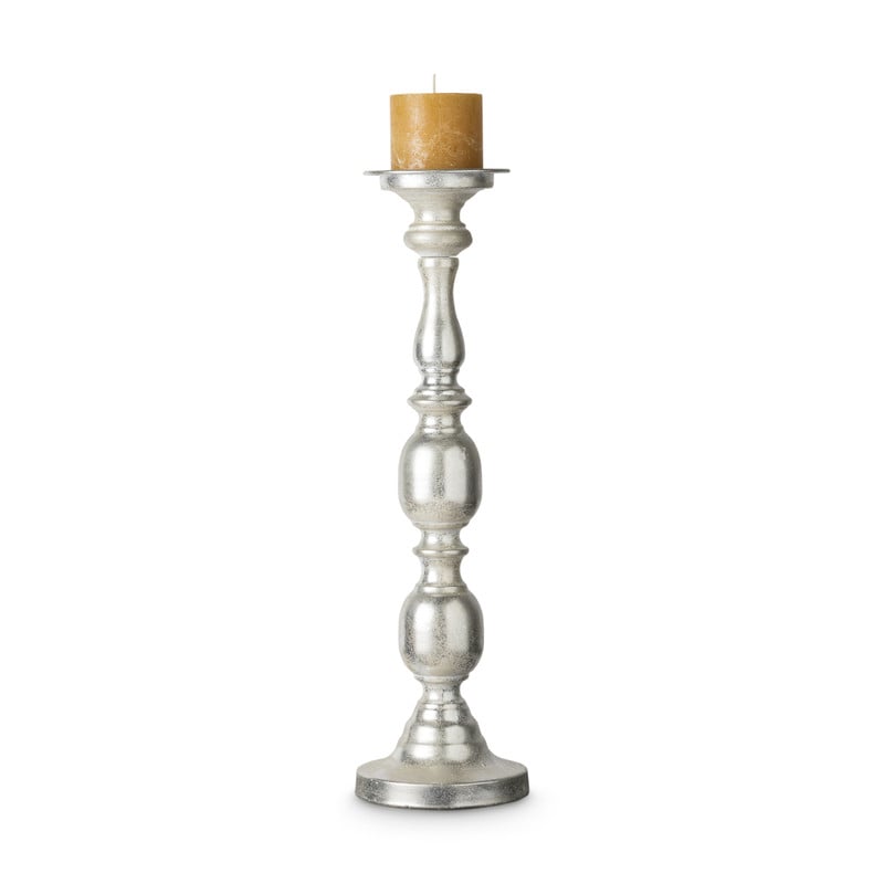 Kandelaar antiek zilverkleurig - 13x13x47 cm