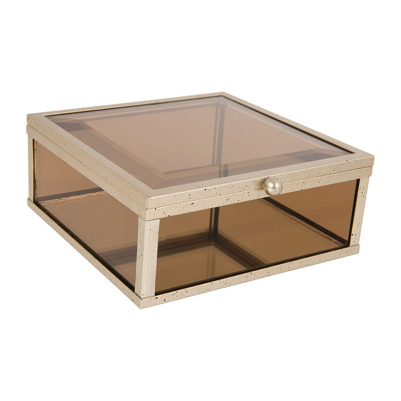 Glazen kistje vierkant - bruin - 12x12 cm