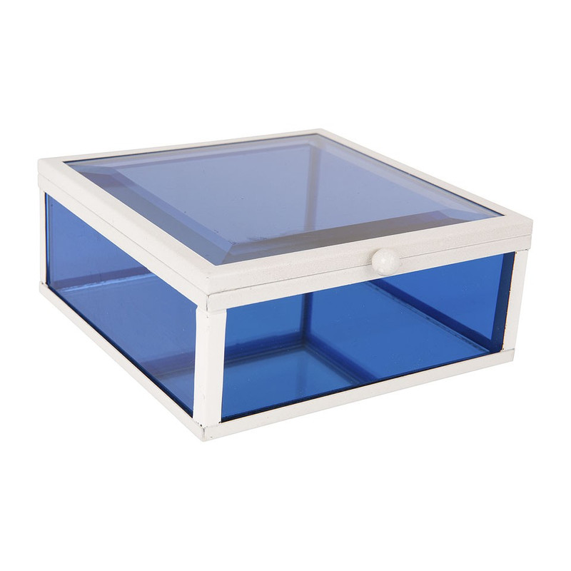 Glazen kistje vierkant - blauw - 12x12 cm