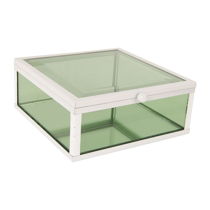 Glazen kistje vierkant - groen - 12x12 cm