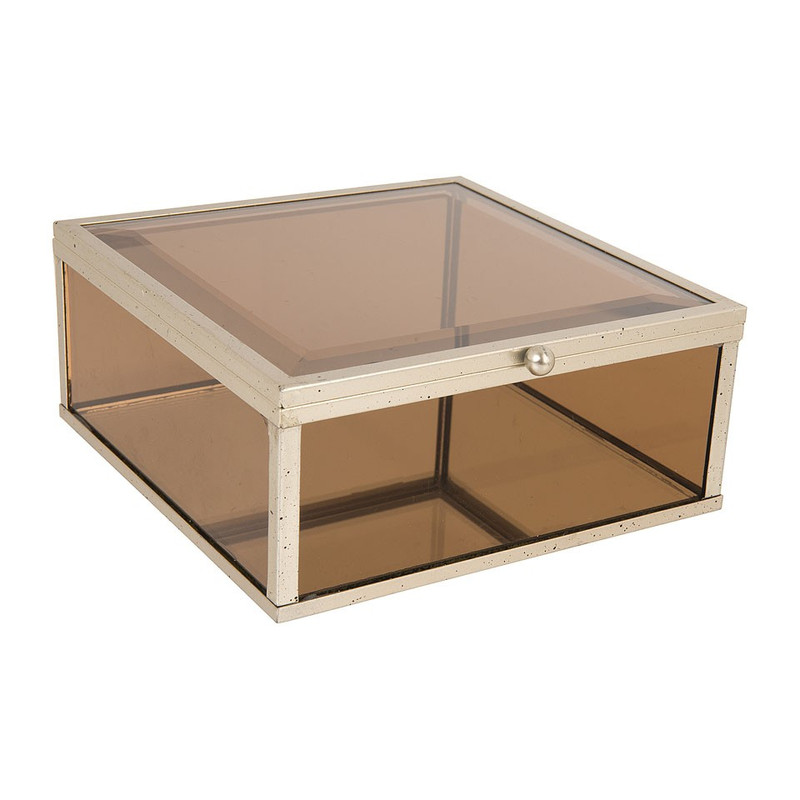 Glazen kistje vierkant - bruin - 15x15 cm