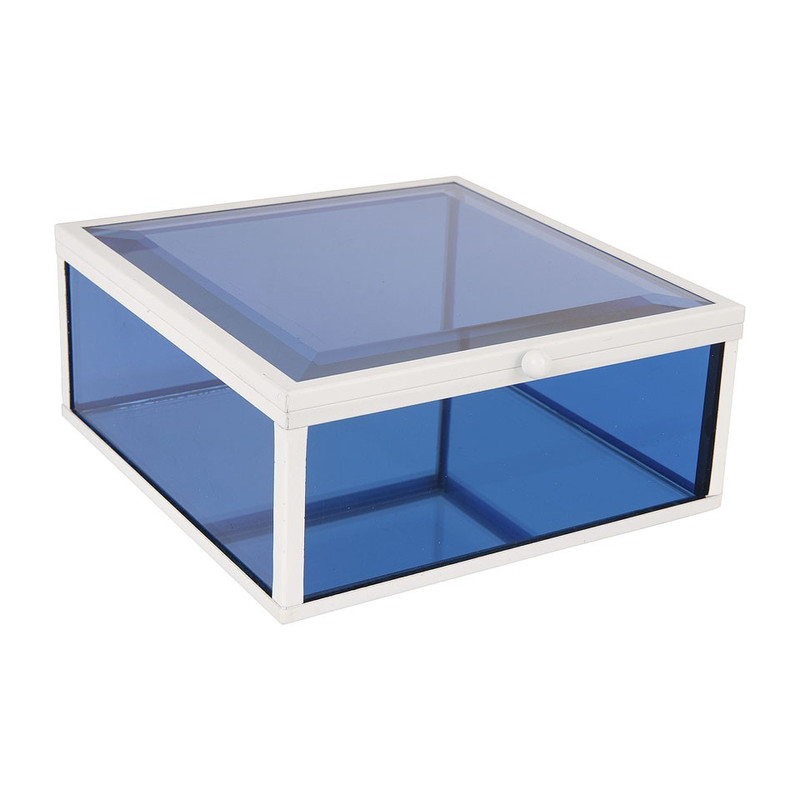 Glazen kistje vierkant - blauw - 15x15 cm