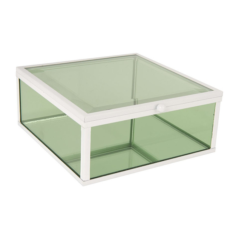 Glazen kistje vierkant - groen - 15x15 cm