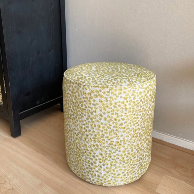 Poef jacquard - geel - ø35x39 cm
