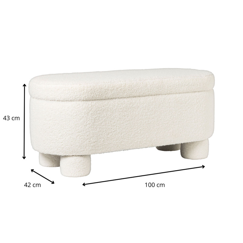 Opbergbank teddy dodo - wit - 43x100x42 cm