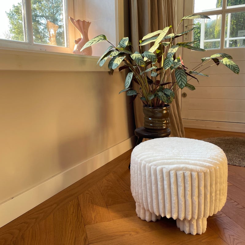 Poef Nora ribstof - wit - ø40x29 cm