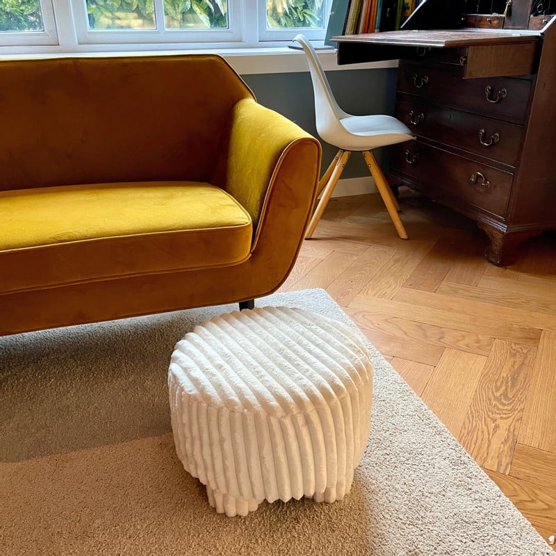 Poef Nora ribstof - wit - ø40x29 cm