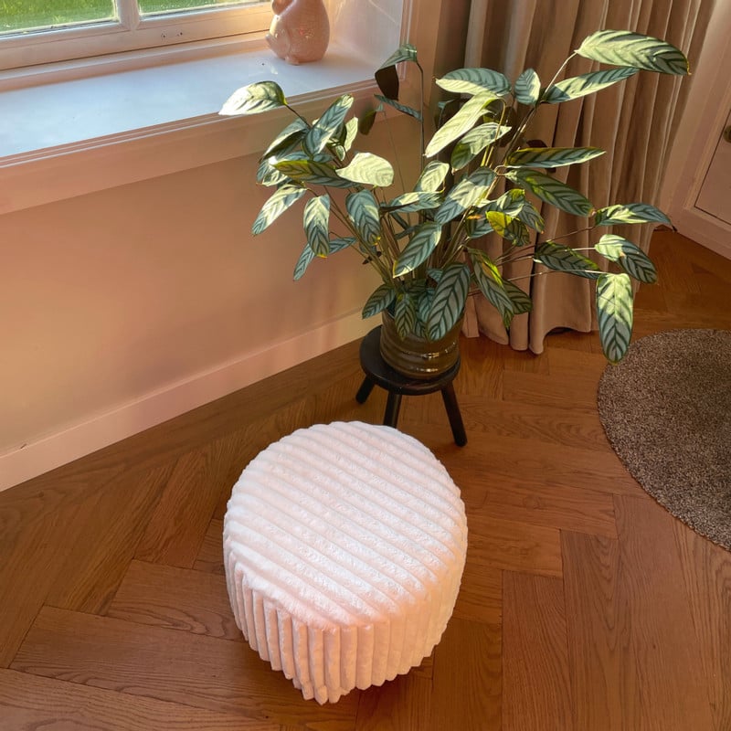 Poef Nora ribstof - wit - ø40x29 cm