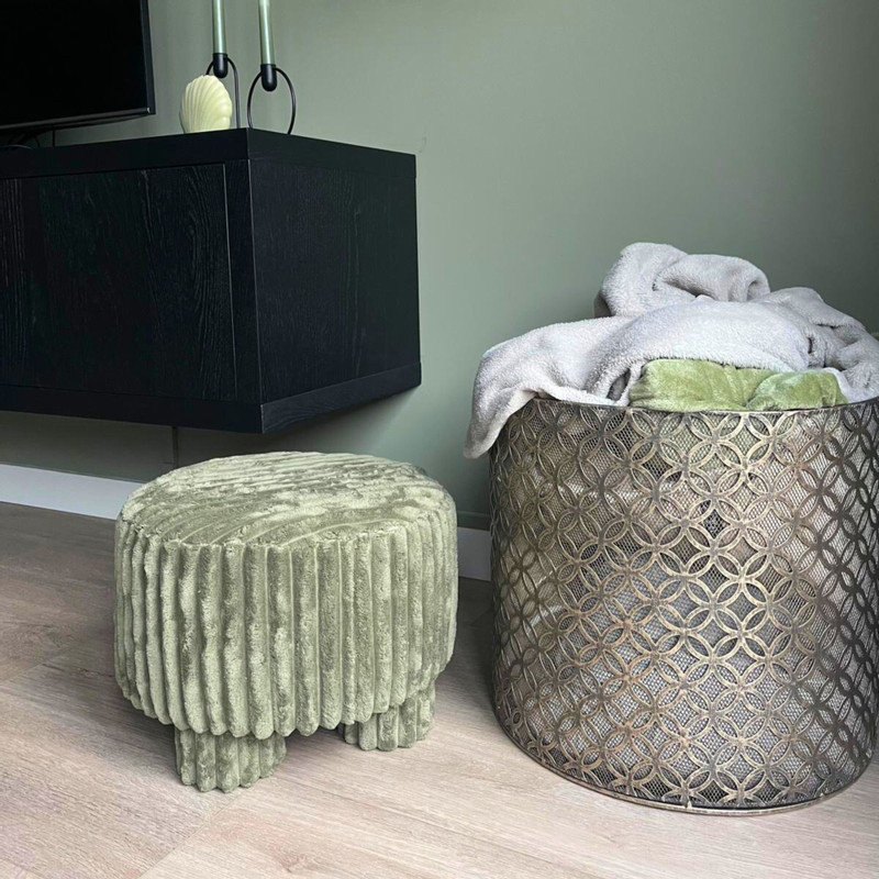 Poef Nora ribstof - groen - ø40x29 cm