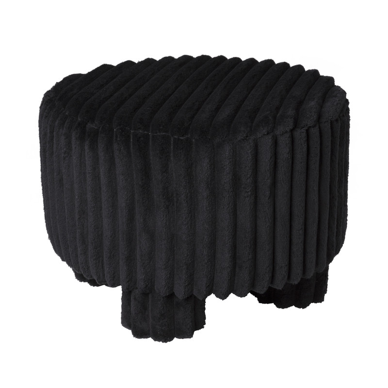 Poef Nora ribstof - zwart - ø40x29 cm