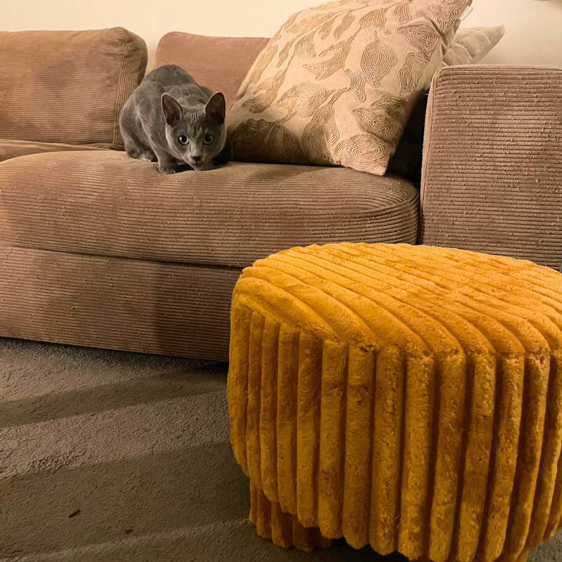 Poef Nora ribstof - oker - ø40x29 cm