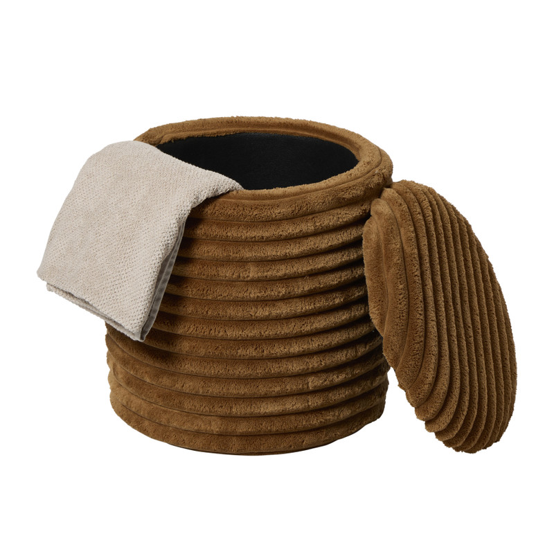 Opbergpoef rib - bruin - ø35x38 cm