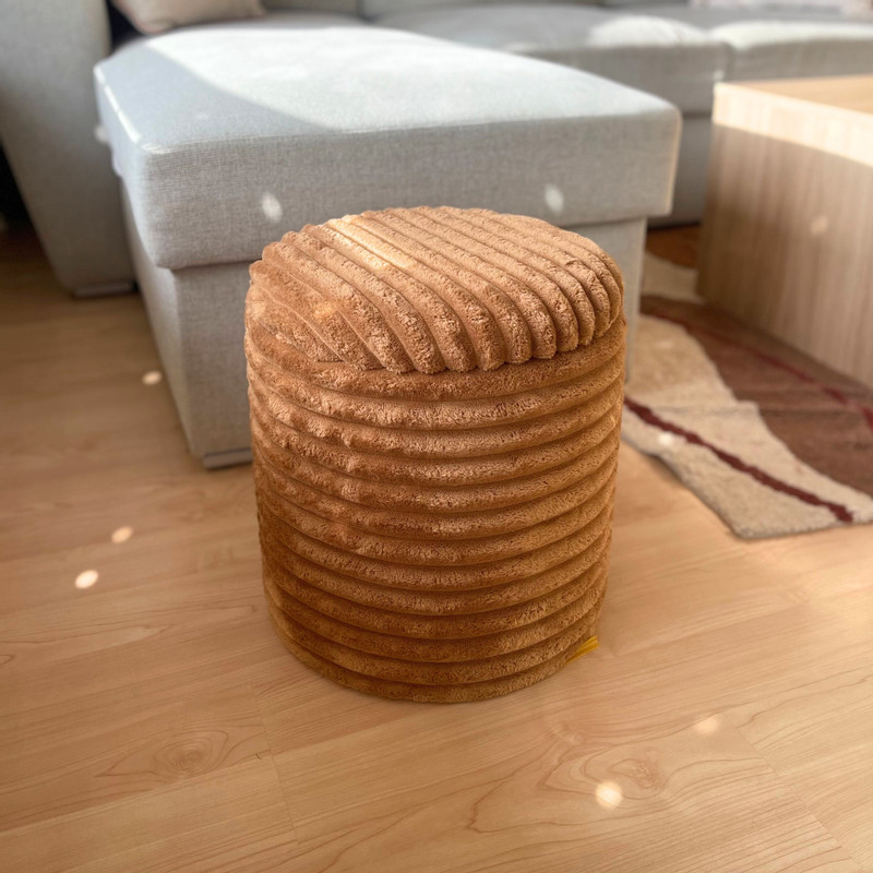 Opbergpoef rib - bruin - ø35x38 cm