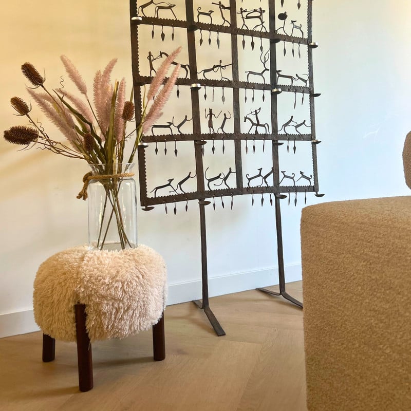 Poef beatle - beige/bruin - ø40x34.5 cm