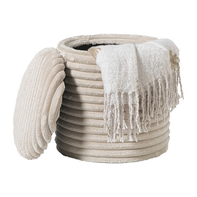 Opbergpoef ribstof - beige - ø35x38 cm