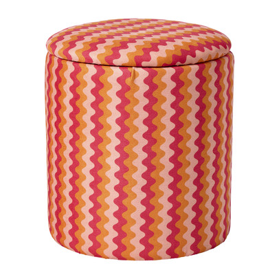 Opbergpoef retro - oranje/roze - ø35x40 cm