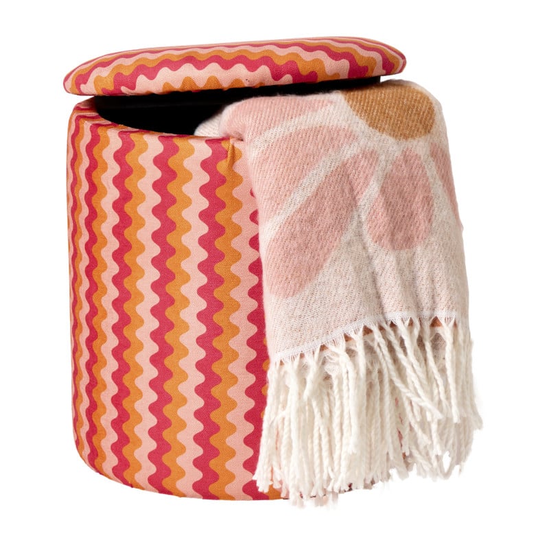 Opbergpoef retro - oranje/roze - ø35x40 cm