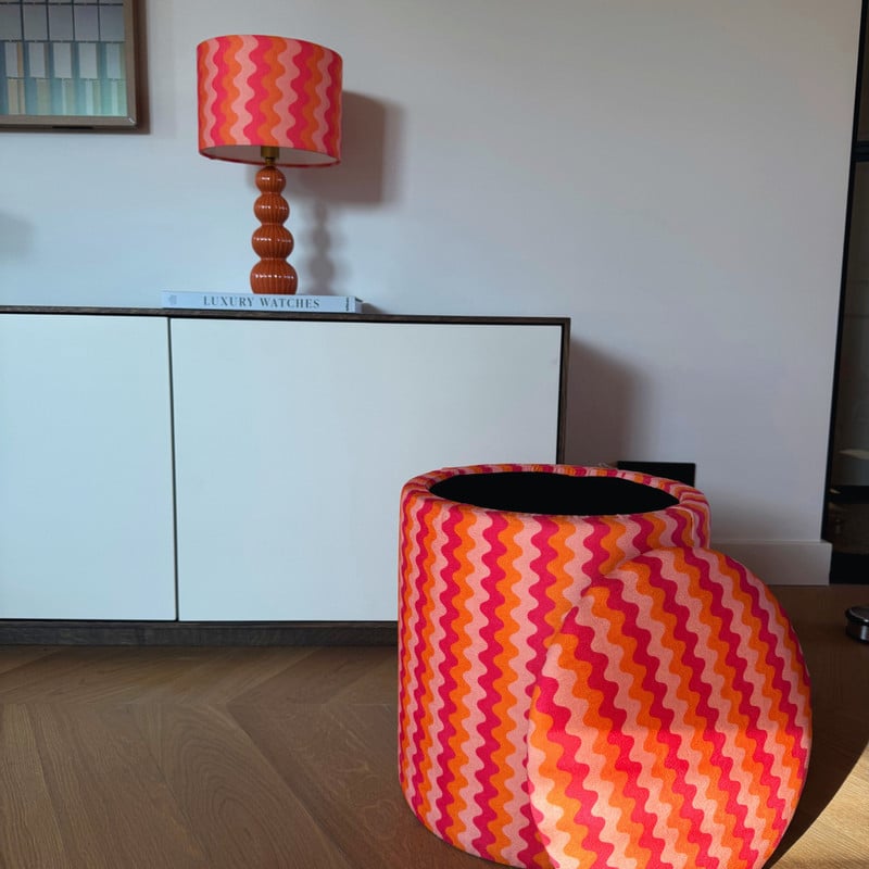 Opbergpoef retro - oranje/roze - ø35x40 cm