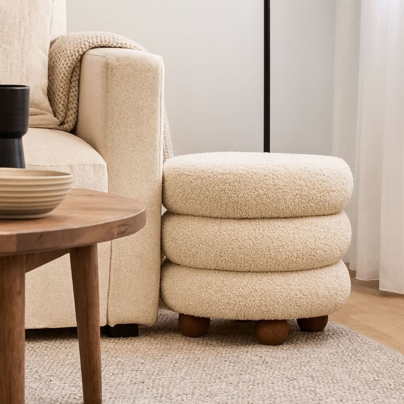 Poef bubbles - beige - ø38x42 cm