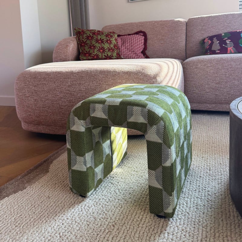 Poef grafisch - groen/beige - 37x37x36 cm