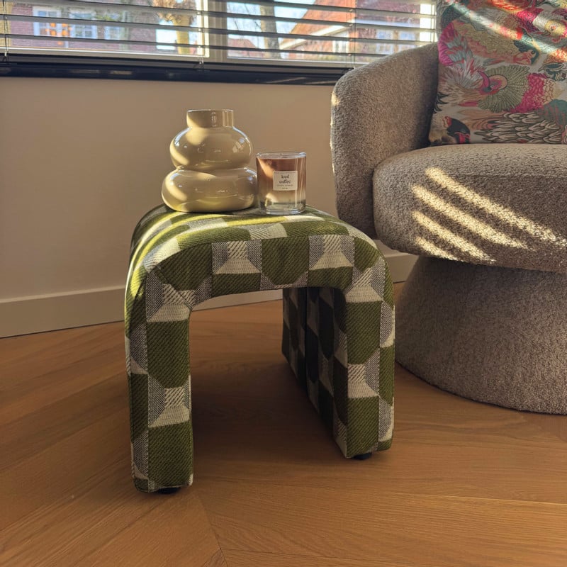 Poef grafisch - groen/beige - 37x37x36 cm