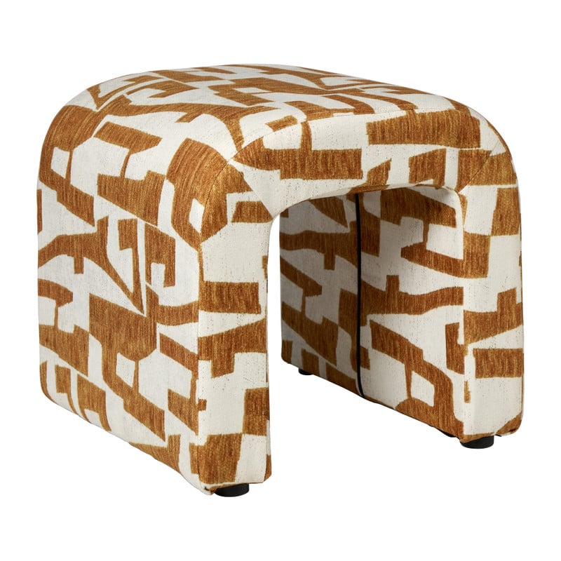 Poef grafisch - geel/beige - 37x37x36 cm