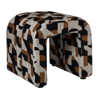 Poef grafisch - zwart/beige - 37x37x36 cm