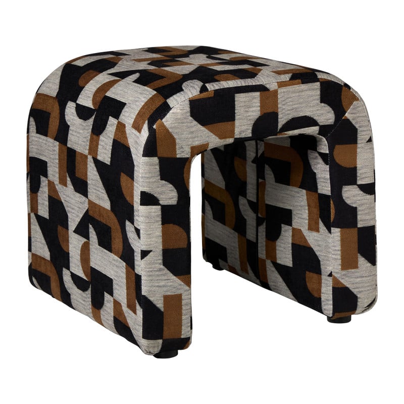 Poef grafisch - zwart/beige - 37x37x36 cm