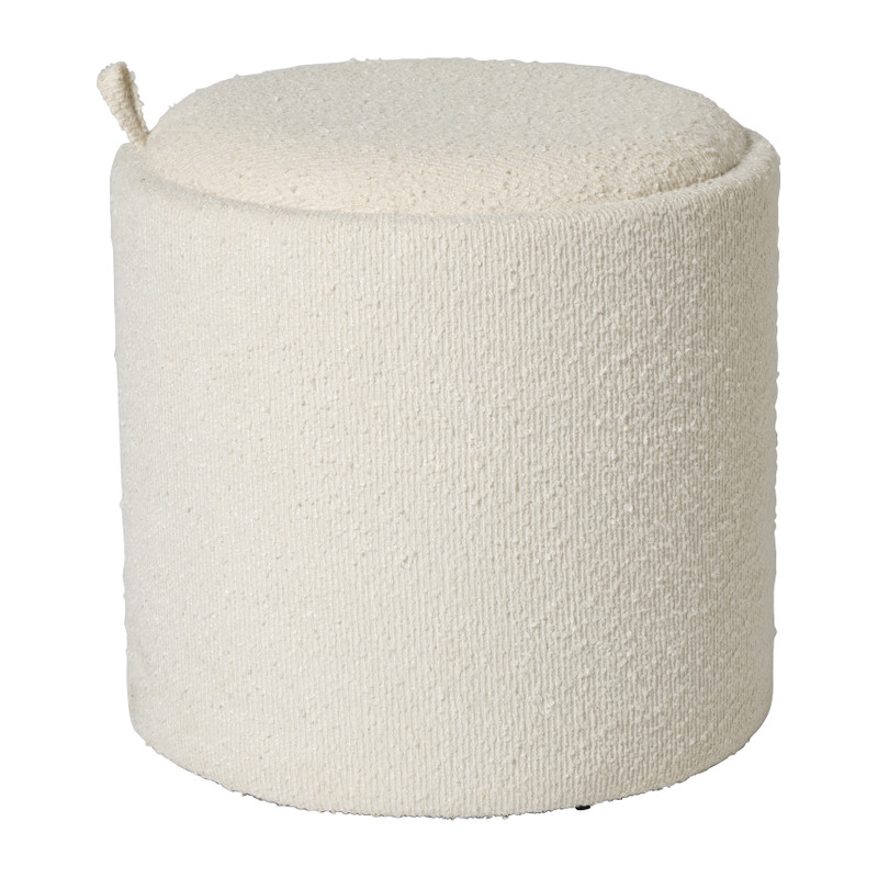 Opbergpoef bouclé met dienblad - beige/bruin - ø37.5x39 cm