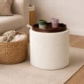Opbergpoef bouclé met dienblad - beige/bruin - ø37.5x39 cm