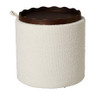 Opbergpoef bouclé met dienblad - beige/bruin - ø37.5x39 cm