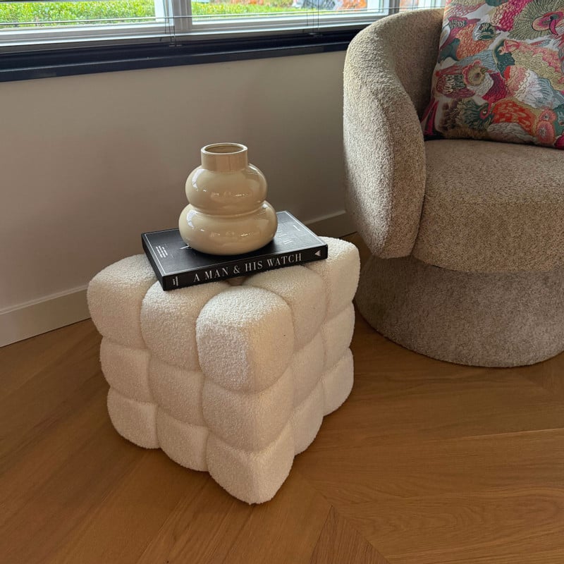 Poef chunk teddy - beige - 36x36x36 cm